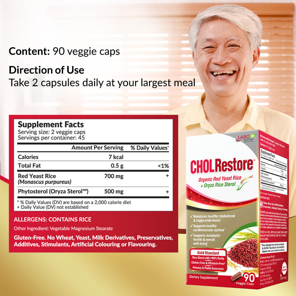 LABO Nutrition CHOLRestore Red Yeast Rice - Cholesterol Triglyceride Blood Lipid Heart Health - Lifestream Group US