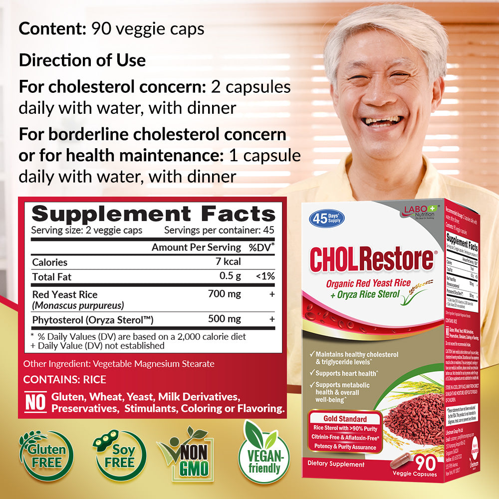 LABO Nutrition CHOLRestore Red Yeast Rice - Cholesterol Triglyceride Blood Lipid Heart Health - Lifestream Group US