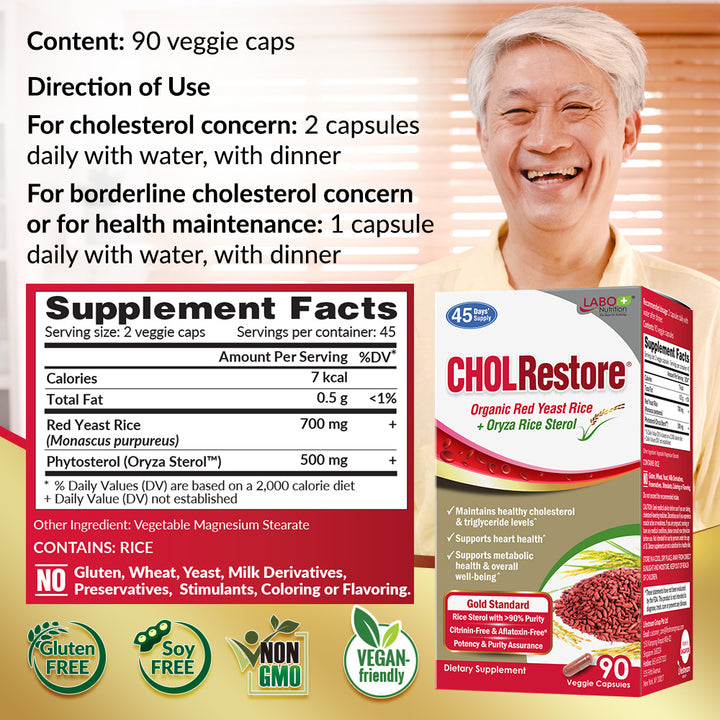 LABO Nutrition CHOLRestore Red Yeast Rice - Cholesterol Triglyceride Blood Lipid Heart Health - Lifestream Group US