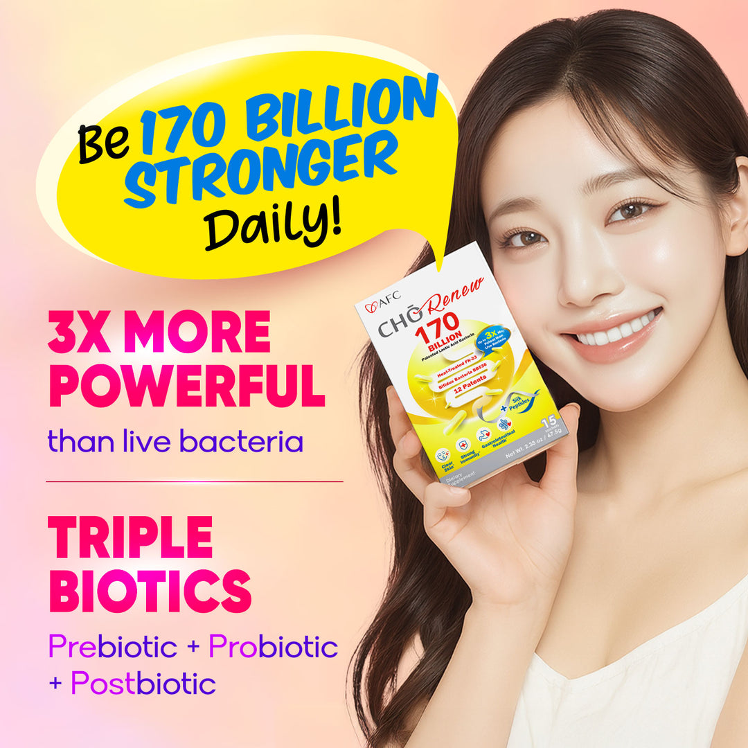 AFC Cho Renew 170 Billion Live Probiotics Silk Peptide Fiber—Clear Skin, Gut &amp; Immune Health - Lifestream Group US
