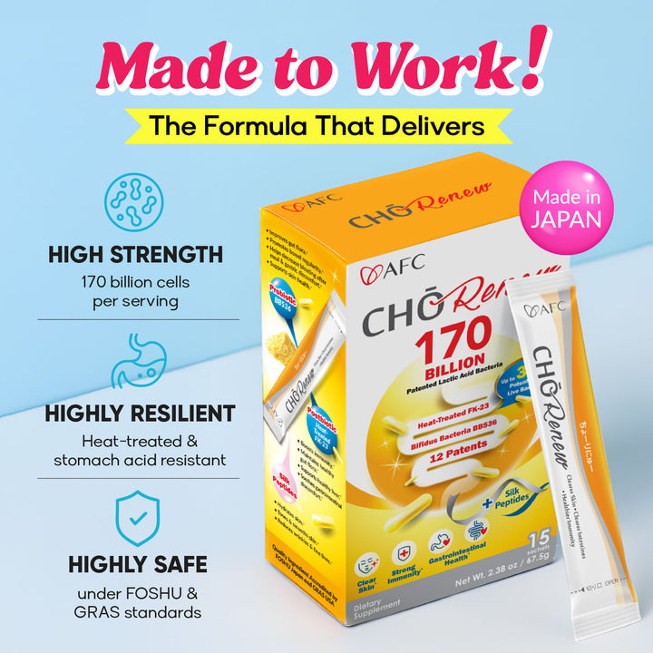 AFC Cho Renew 170 Billion Live Probiotics Silk Peptide Fiber—Clear Skin, Gut &amp; Immune Health - Lifestream Group US