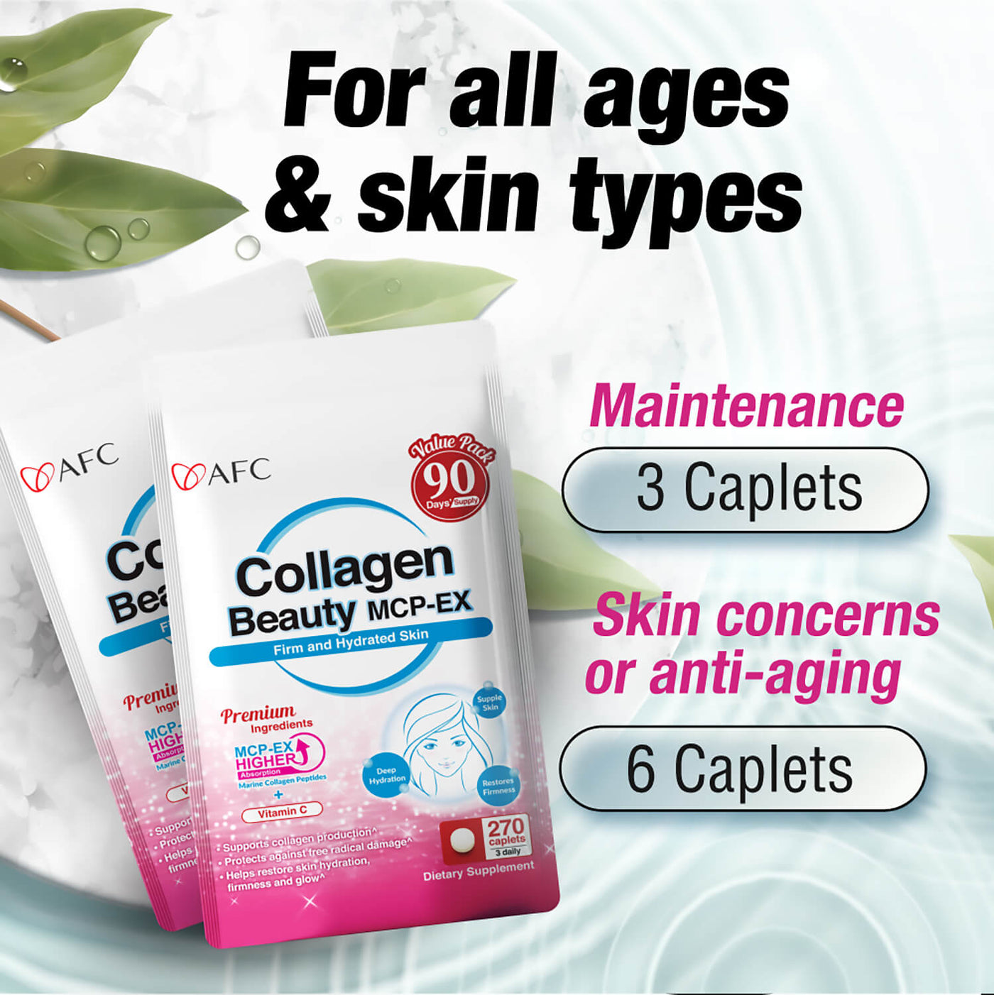AFC Marine Collagen Beauty MCP-EX - Glowing Hydrated Firm Supple Skin, Lessen Dark Spots