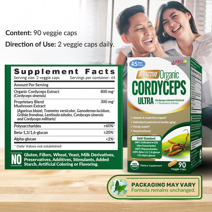 LABO Nutrition Bioactive Organic Cordyceps Ultra—7 Mushroom Extracts—Respiratory Health - Lifestream Group US