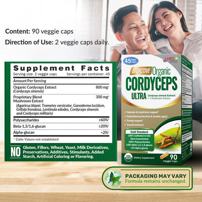 LABO Nutrition Bioactive Organic Cordyceps Ultra—7 Mushroom Extracts—Respiratory Health - Lifestream Group US