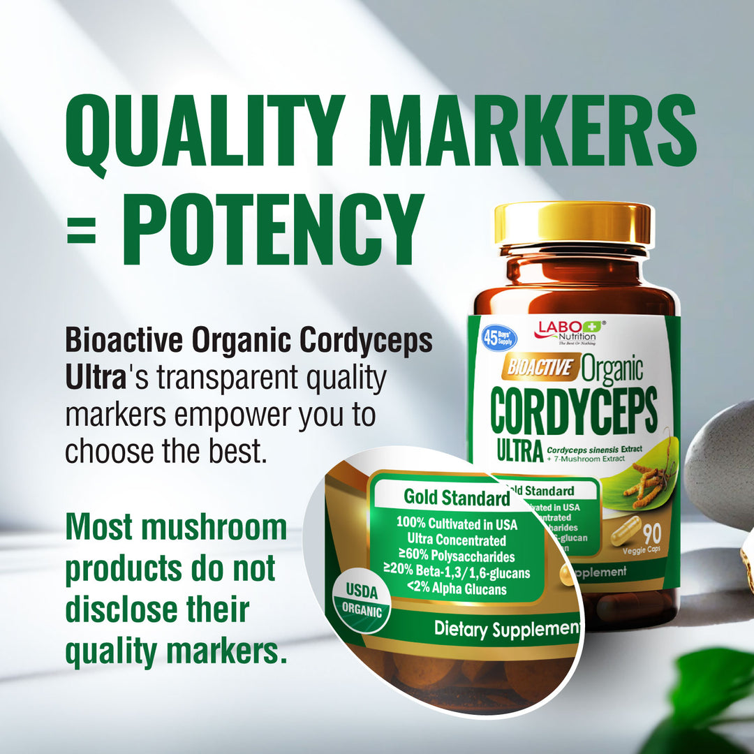 LABO Nutrition Bioactive Organic Cordyceps Ultra—7 Mushroom Extracts—Respiratory Health - Lifestream Group US