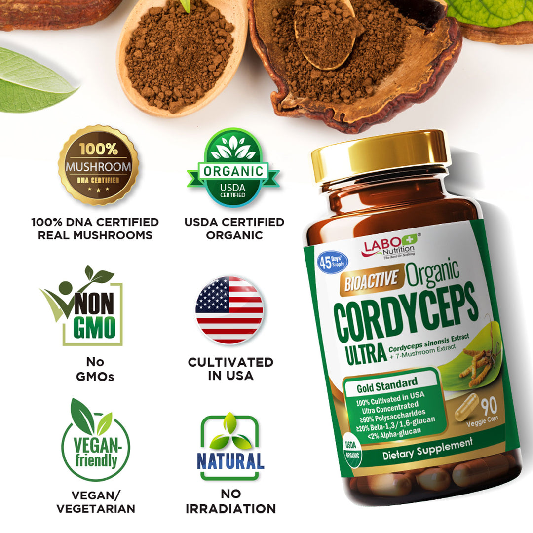 LABO Nutrition Bioactive Organic Cordyceps Ultra—7 Mushroom Extracts—Respiratory Health - Lifestream Group US
