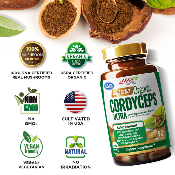 LABO Nutrition Bioactive Organic Cordyceps Ultra—7 Mushroom Extracts—Respiratory Health - Lifestream Group US