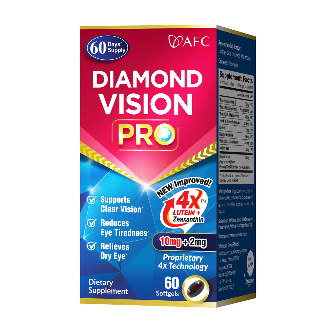 AFC Japan Diamond Vision PRO 4X - Vision Formula with Lutein 4X & Zeaxanthin for Strain, Fatigue, Blurry & Poor Vision, Dryness, Vision Health, 60 Count - Lifestream Group US