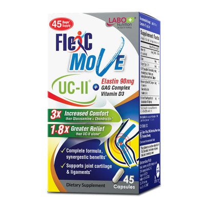 LABO FlexC Move, Advanced UC-II Collagen Supplement for Joints Support, Enhanced with Elastin, Collagen Types I, V, X, Glucosamine, Chondroitin, Vitamin D3 - for Targeted Recovery - Lifestream Group US