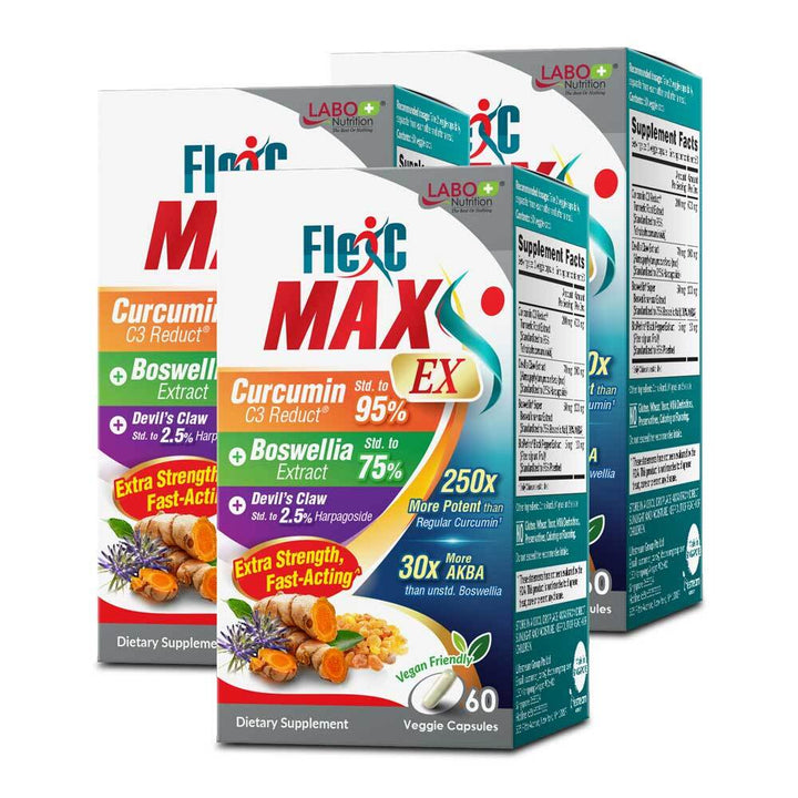 LABO Nutrition FlexC MAX EX with Turmeric Curcumin C3 Reduct 95% Tetrahydrocurcuminoids, Bioperine, Boswellia Extract &amp; Devil’s Claw, Effective Antioxidation, Joint &amp; Body Discomfort Relief - Lifestream Group US