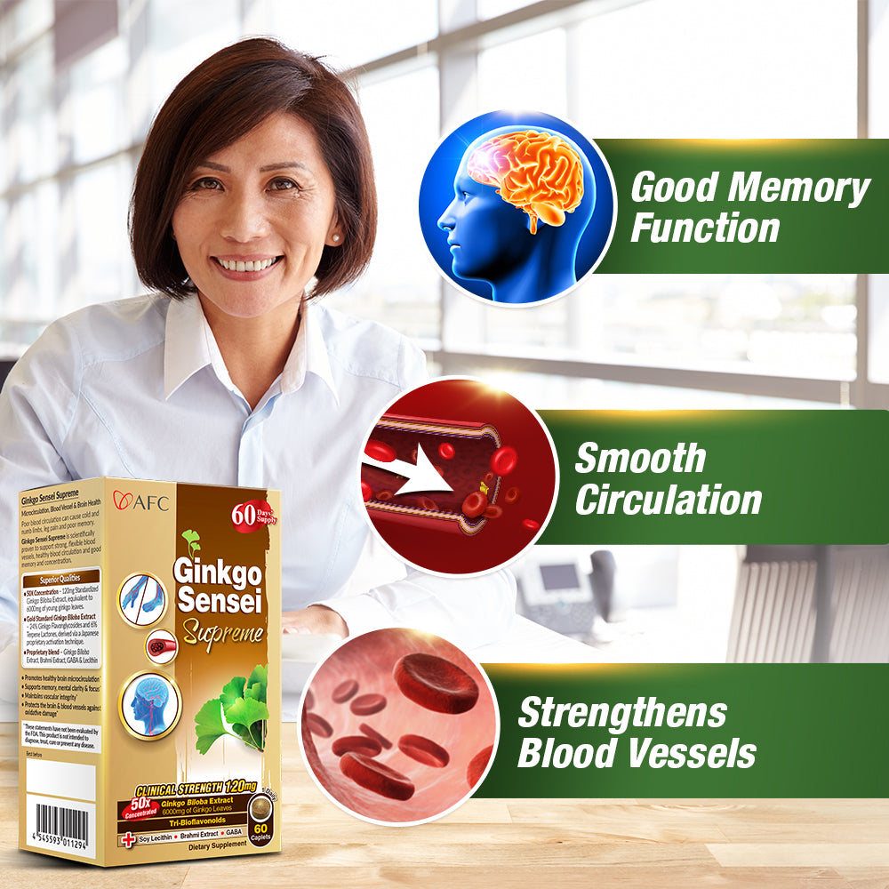 AFC Ginkgo Sensei Supreme Ginkgo Biloba Extract—Brain Memory Blood Circulation Cold Hands Feet - Lifestream Group US