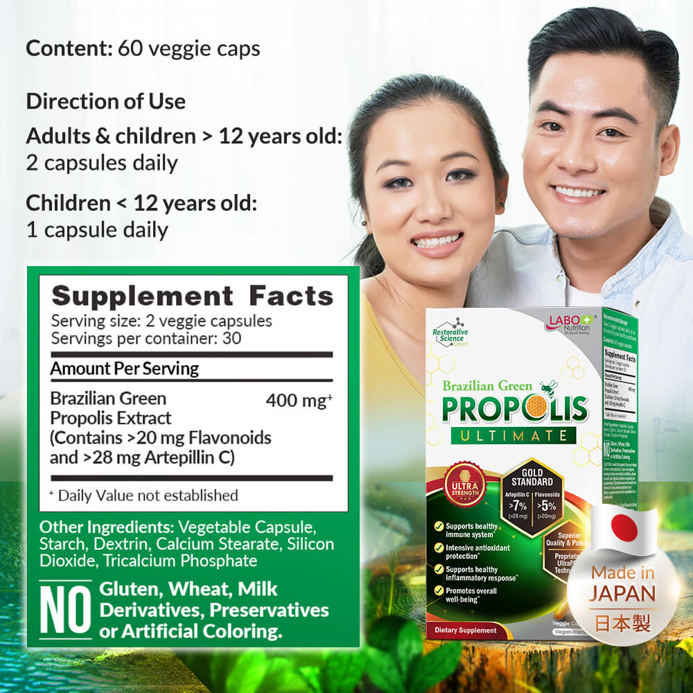 LABO Nutrition Brazilian Green Propolis Ultimate-Immunity Brain Fog Cough Sore Throat Asthma - Lifestream Group US