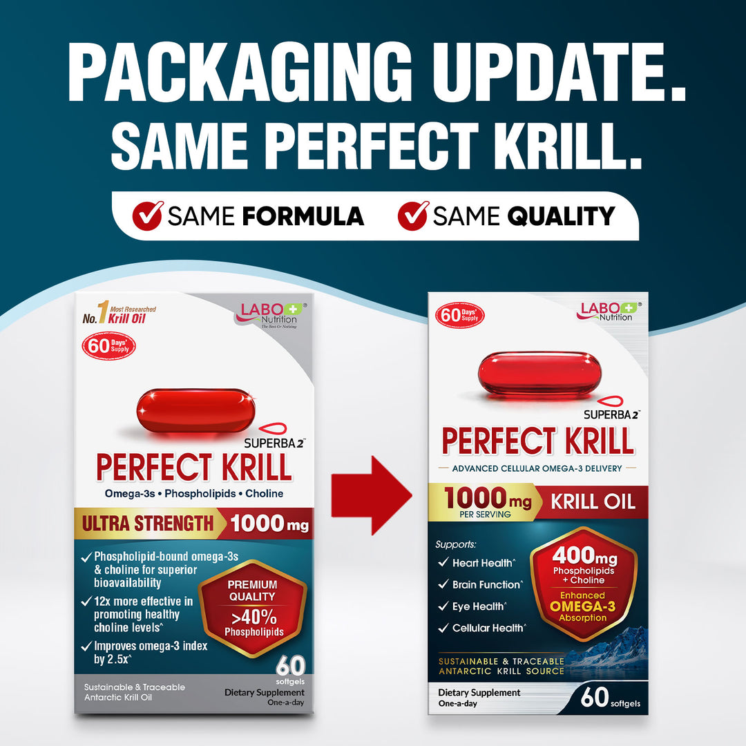 LABO Nutrition Perfect Krill – 1000 mg Antarctic Krill Oil Omega-3 with EPA, DHA, Phospholipids, Choline &amp; Astaxanthin, 60 Softgels