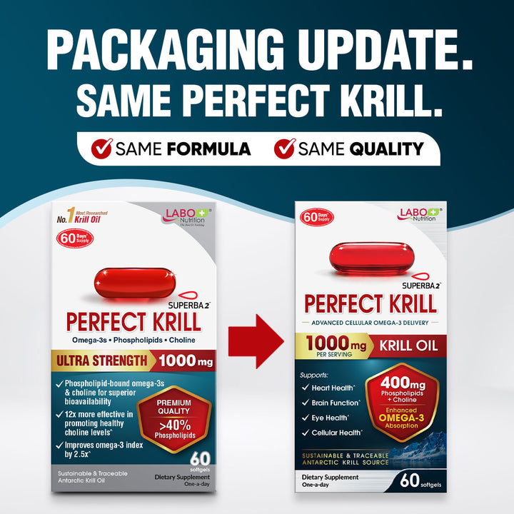 LABO Nutrition Perfect Krill – 1000 mg Antarctic Krill Oil Omega-3 with EPA, DHA, Phospholipids, Choline &amp; Astaxanthin, 60 Softgels
