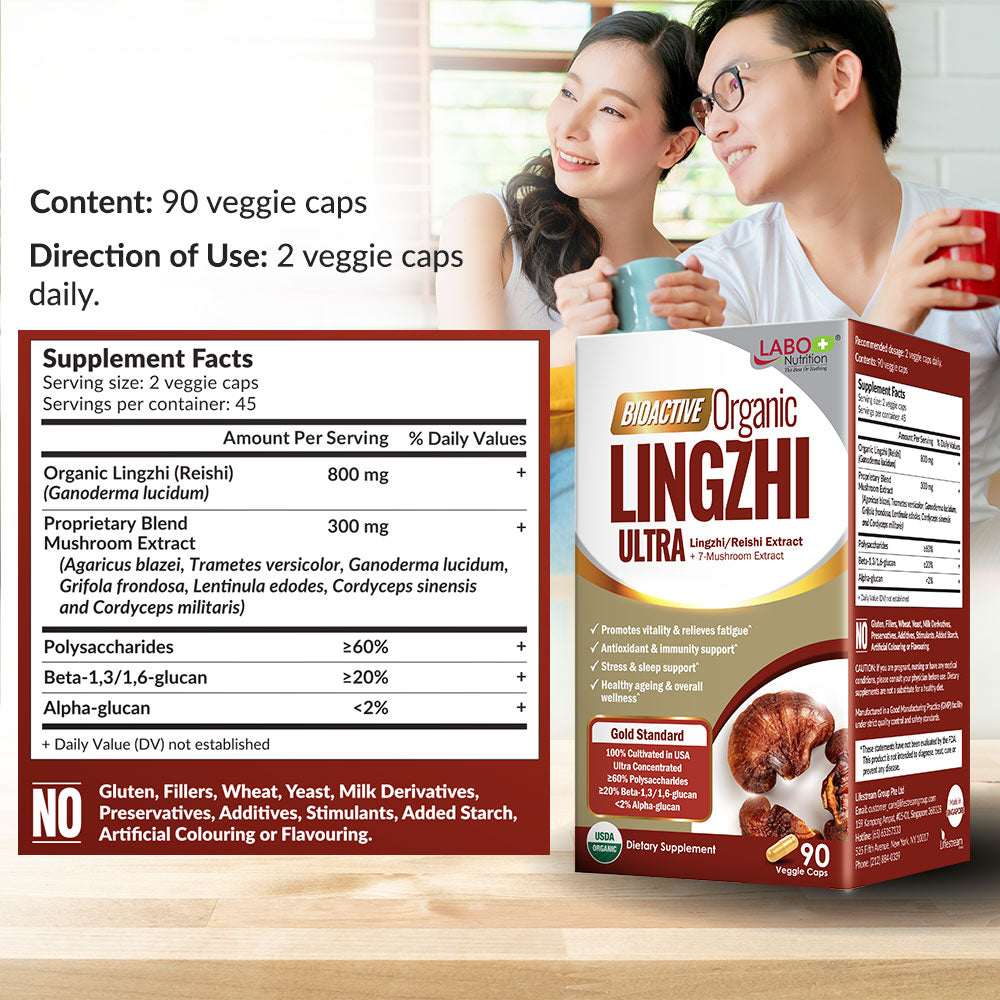 LABO Nutrition Bioactive Organic Lingzhi - Immunity Sleep Support & Stress Relief - Lifestream Group US