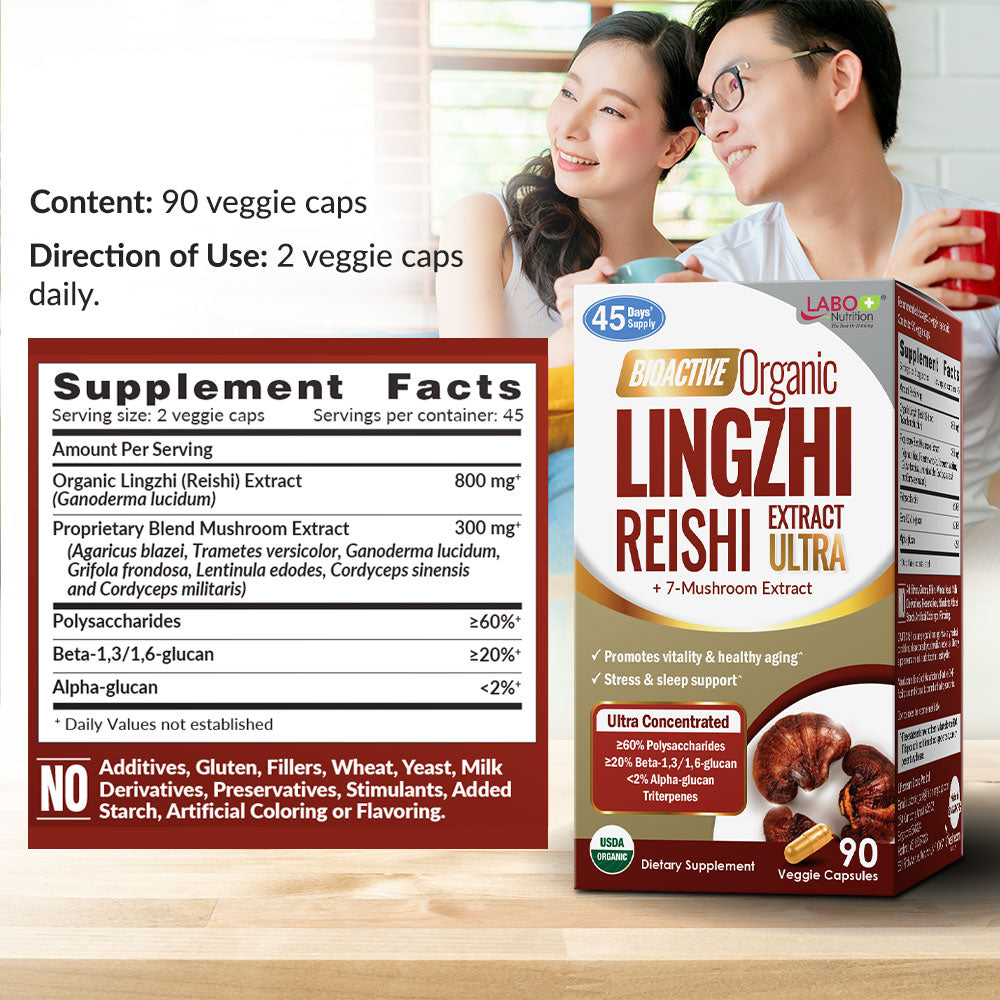 LABO Nutrition Bioactive Organic Lingzhi - Immunity Sleep Support &amp; Stress Relief - Lifestream Group US