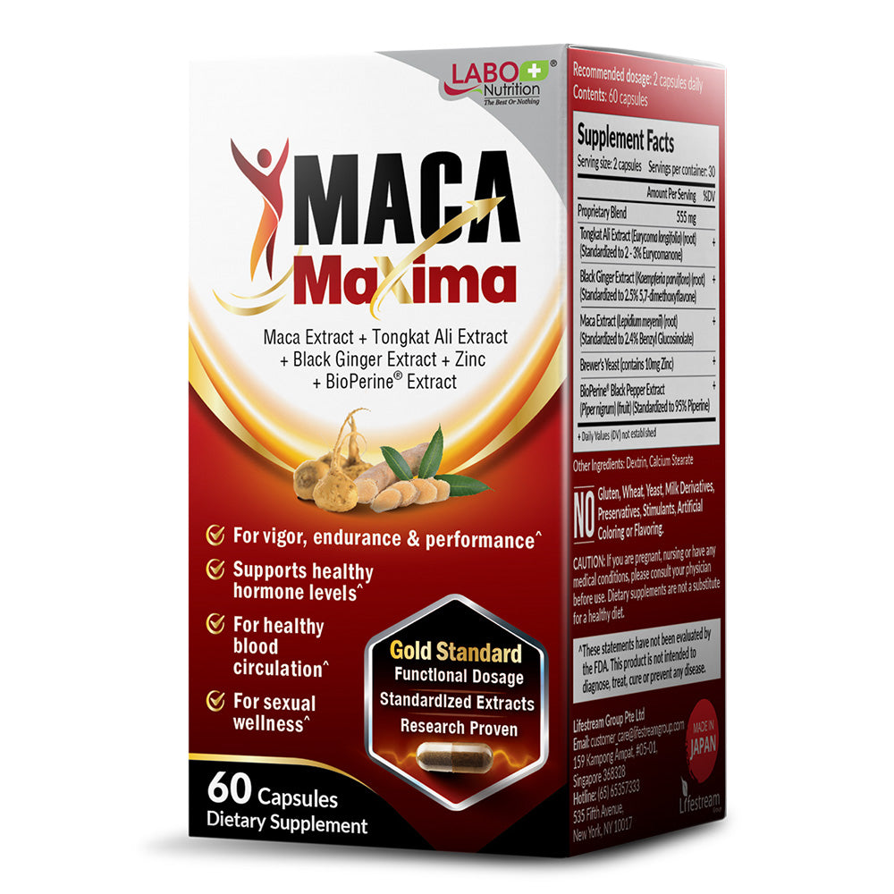 LABO Nutrition MacaMaxima Male Libido Performance Natural Booster Tongkat Ali + Maca for Men Health Energy & Stamina - Lifestream Group US