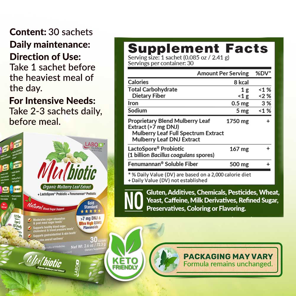 LABO Mulbiotic Sachet Glucose Support-Blood Sugar Diabetes Weight Appetite-Mulberry Extract - Lifestream Group US