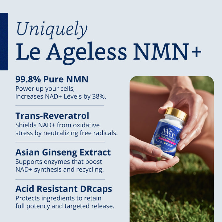 LABO Nutrition Le Ageless NMN+ Supplement with 99.8% Pure NMN (600mg), Trans-Resveratrol &amp; Asian Ginseng — for Healthy Aging and Cellular Energy Support — 60 Acid-Resistant Capsules, Made in Japan