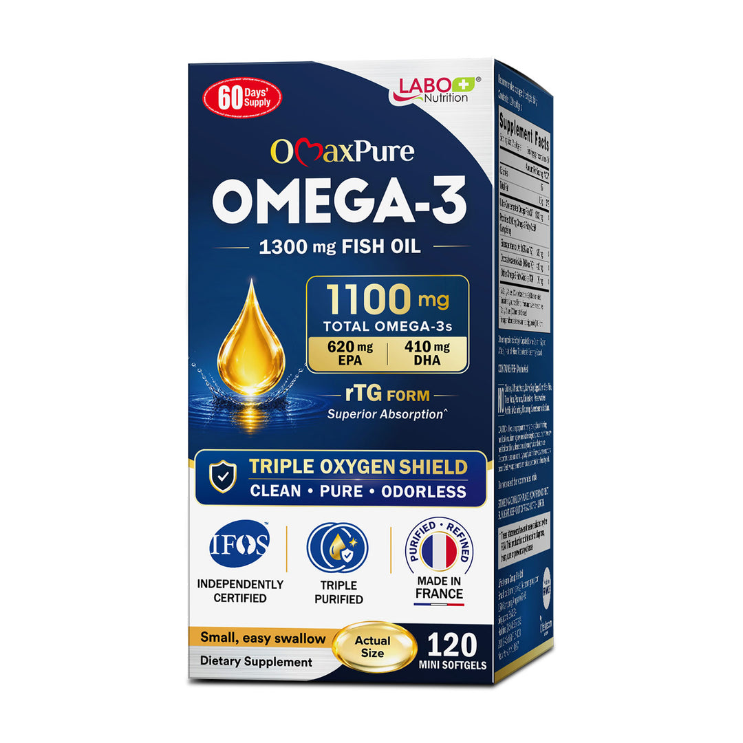 LABO Nutrition OmaxPure Omega 3 Fish Oil, Highest 90% EPA DHA Odorless IFOS Certified for Heart Joint Brain Immune Health - Lifestream Group US