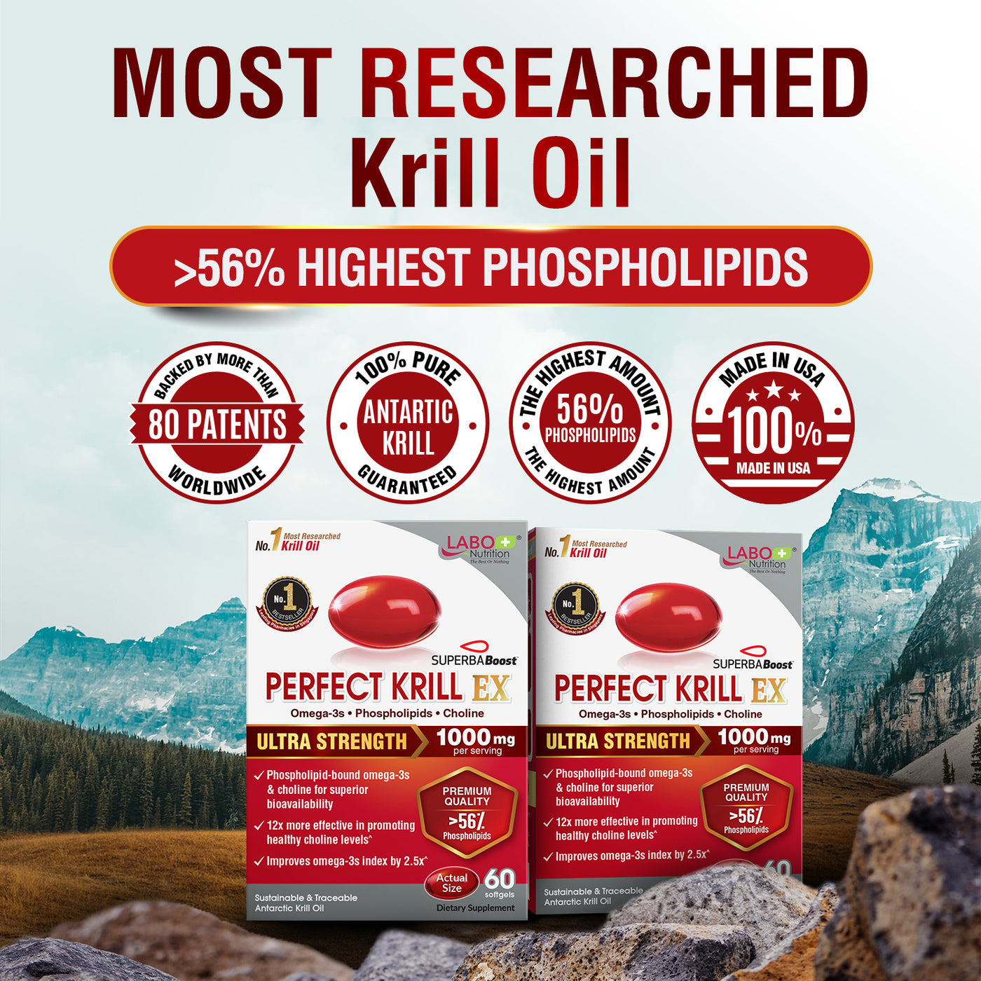 LABO Nutrition Perfect Krill EX Antarctic Krill Oil Omega 3 Phospholipid Intensive for Cholesterol