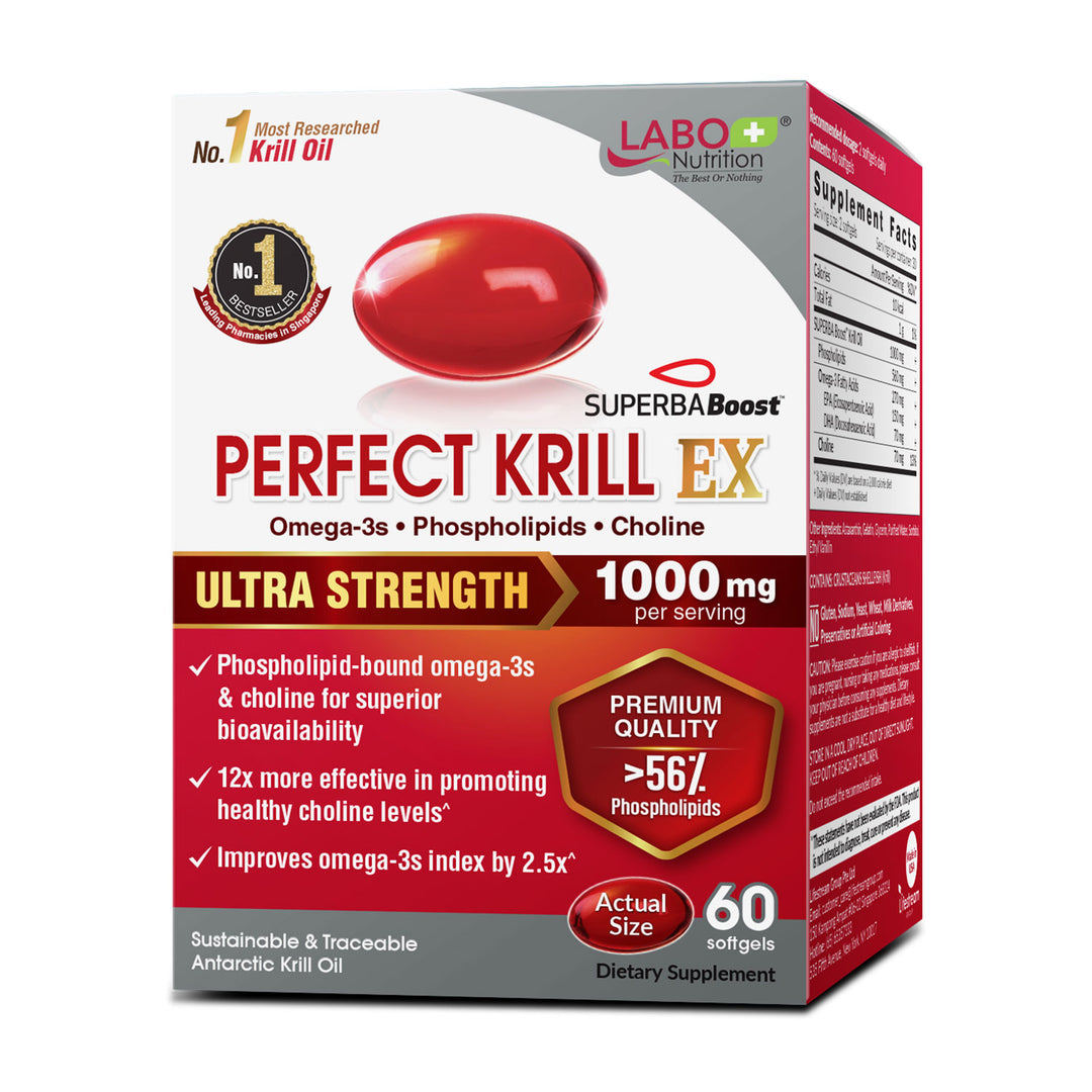 LABO Nutrition Perfect Krill EX, 1000mg Antarctic Krill Oil Omega 3 EPA DHA, Highest Phospholipids ( Over 56%) with Choline, Astaxanthin | Heart Brain Eye Joint Health, Made In USA, 60 softgels - Lifestream Group US