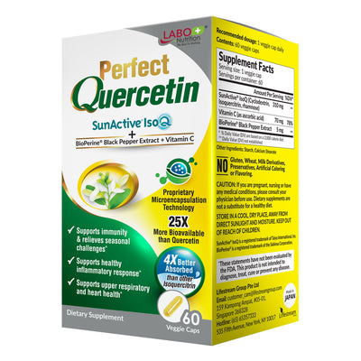 LABO Nutrition Perfect Quercetin SunActive IsoQ Bioflavonoids, 25x More Bioavailable Than Quercetin for Immune, Antioxidant, Allergy and Cardiovascular Support - Helps Improve Anti-Inflammatory - 60s - Lifestream Group US