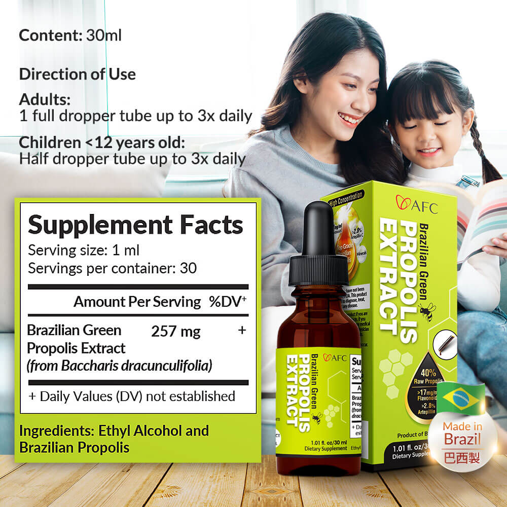 AFC Brazilian Green Propolis Extract 30ml-Cough Flu Ulcer &amp; Allergy Natural Immune Booster - Lifestream Group US