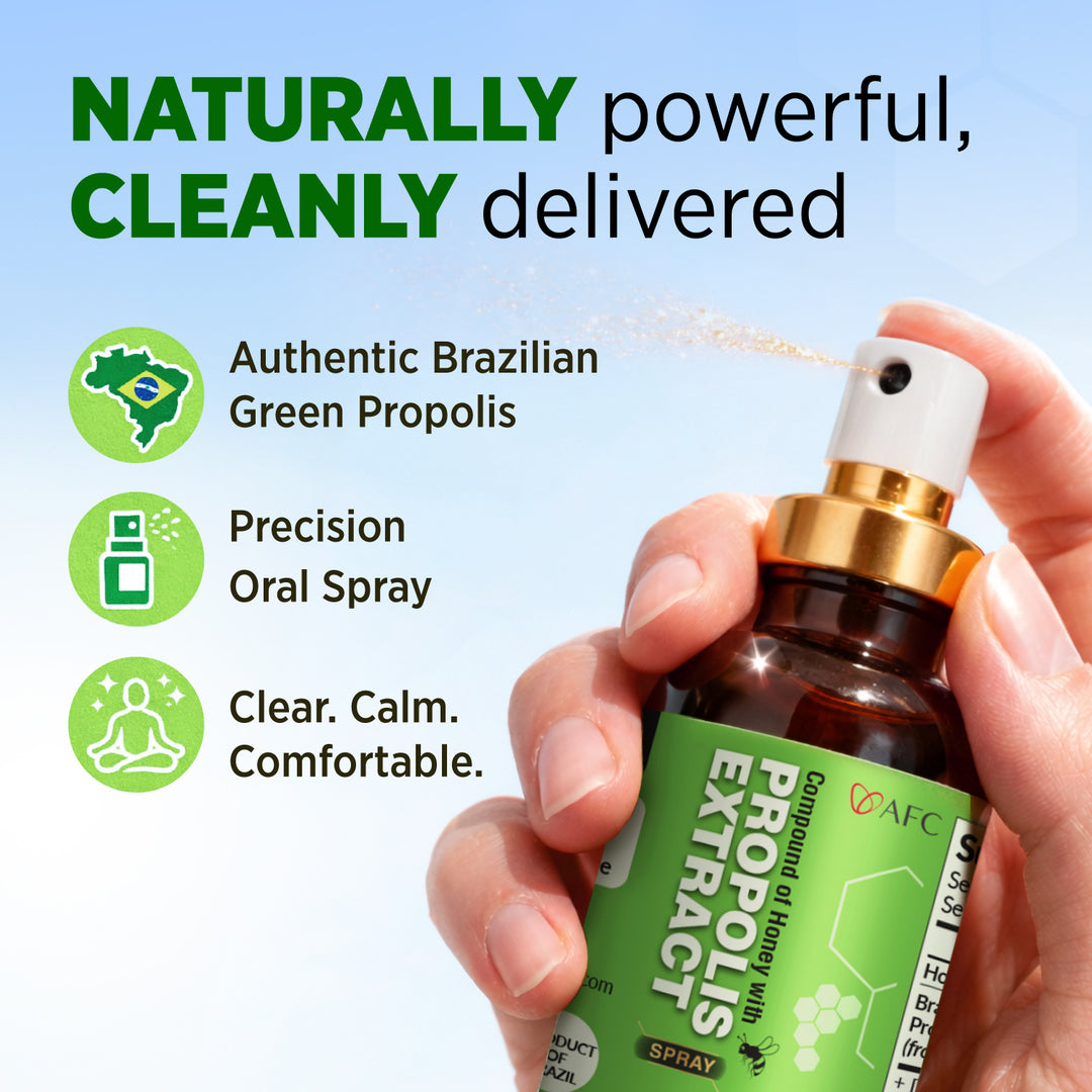 AFC Japan Brazilian Green Propolis Extract with Honey Spray, 25% Propolis Extract (35% Dry Extract), Rich in Flavonoids, for Sore Throats &amp; Immune - Lifestream Group US