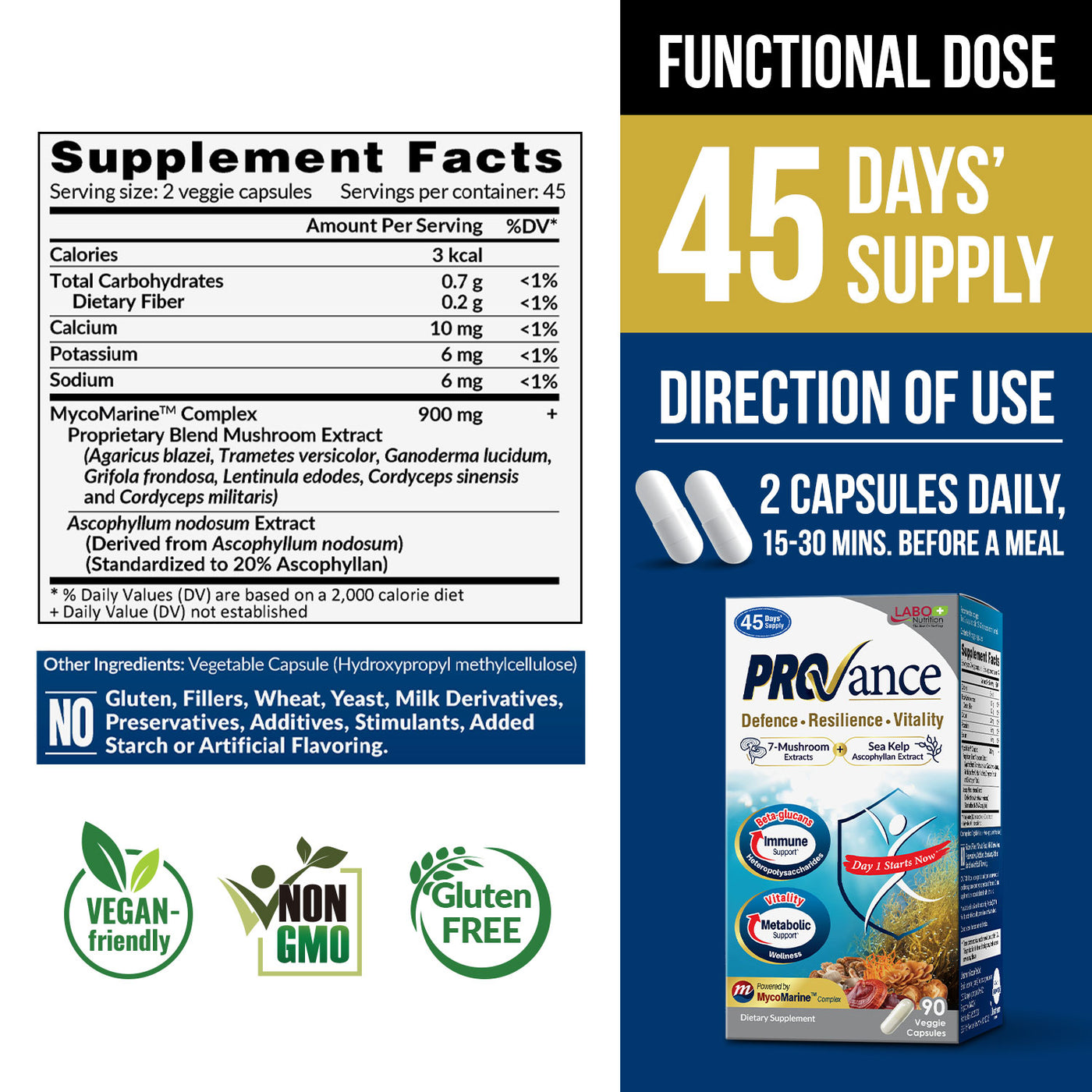 LABO Nutrition PROVANCE Natural Supplement to Support Metabolic Health, Immune Resilience & NK Cells, Gut & Digestive Health, Sustain Energy for All Ages, Women & Men - 90 Veggie Capsules