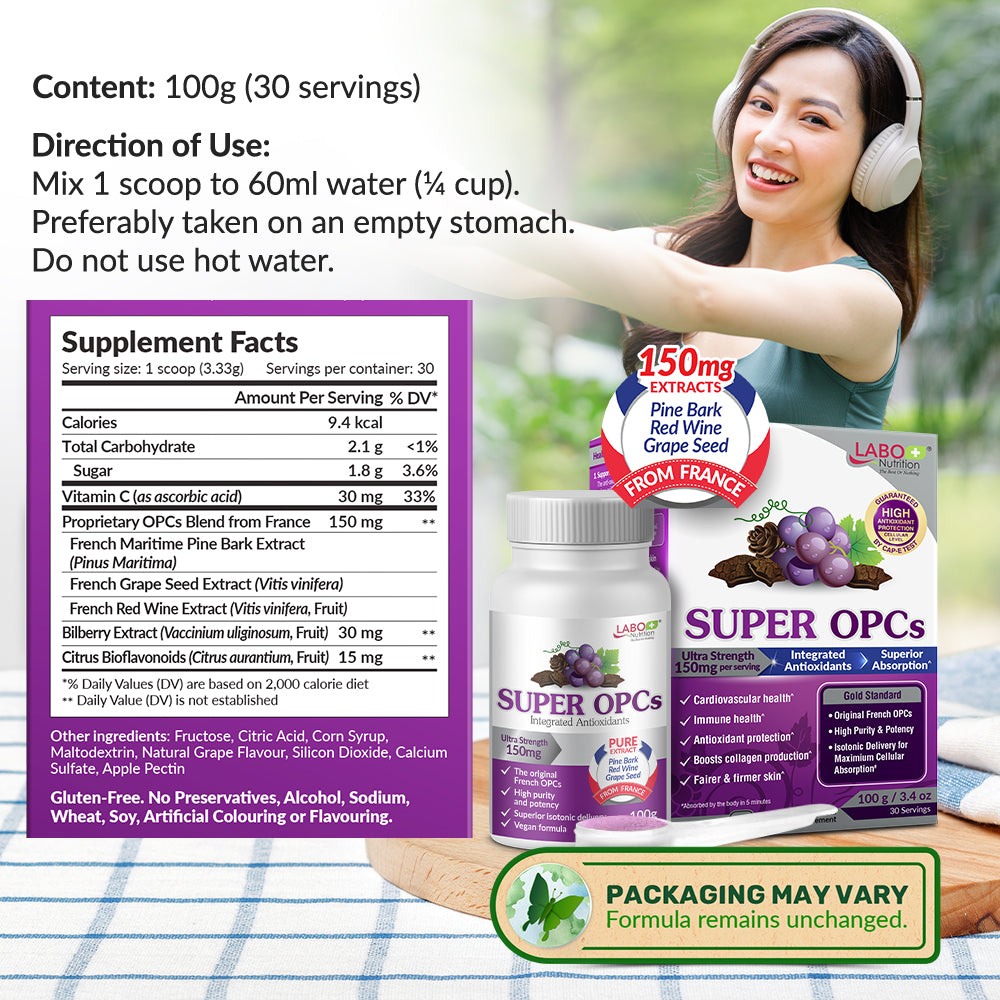 LABO Nutrition Super OPCS – 优质法国沿海松树皮提取物 – 促进健康循环、容光焕发的皮肤、免疫力、心脏健康、抗氧化剂