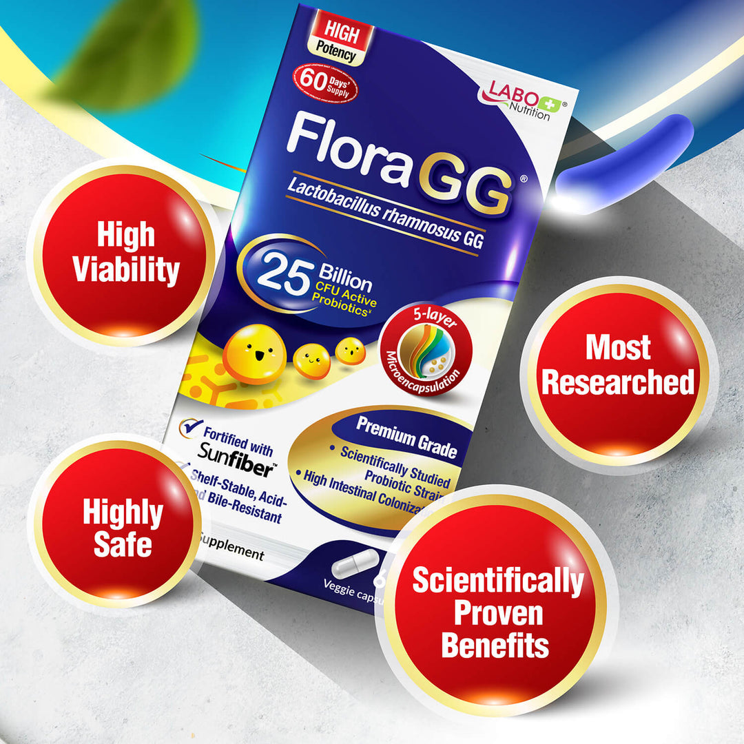 LABO FloraGG 250亿益生菌 膳食纤维 改善免疫力/消化 清肠瘦身祛痘 25 Billion CFU Probiotics with Sunfiber for Immune Digestion Skin &amp; Bowel