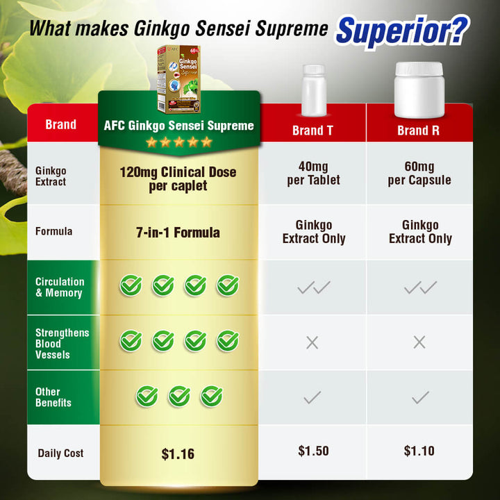 AFC Ginkgo Sensei Supreme Ginkgo Biloba Extract—Brain Memory Blood Circulation Cold Hands Feet - Lifestream Group US