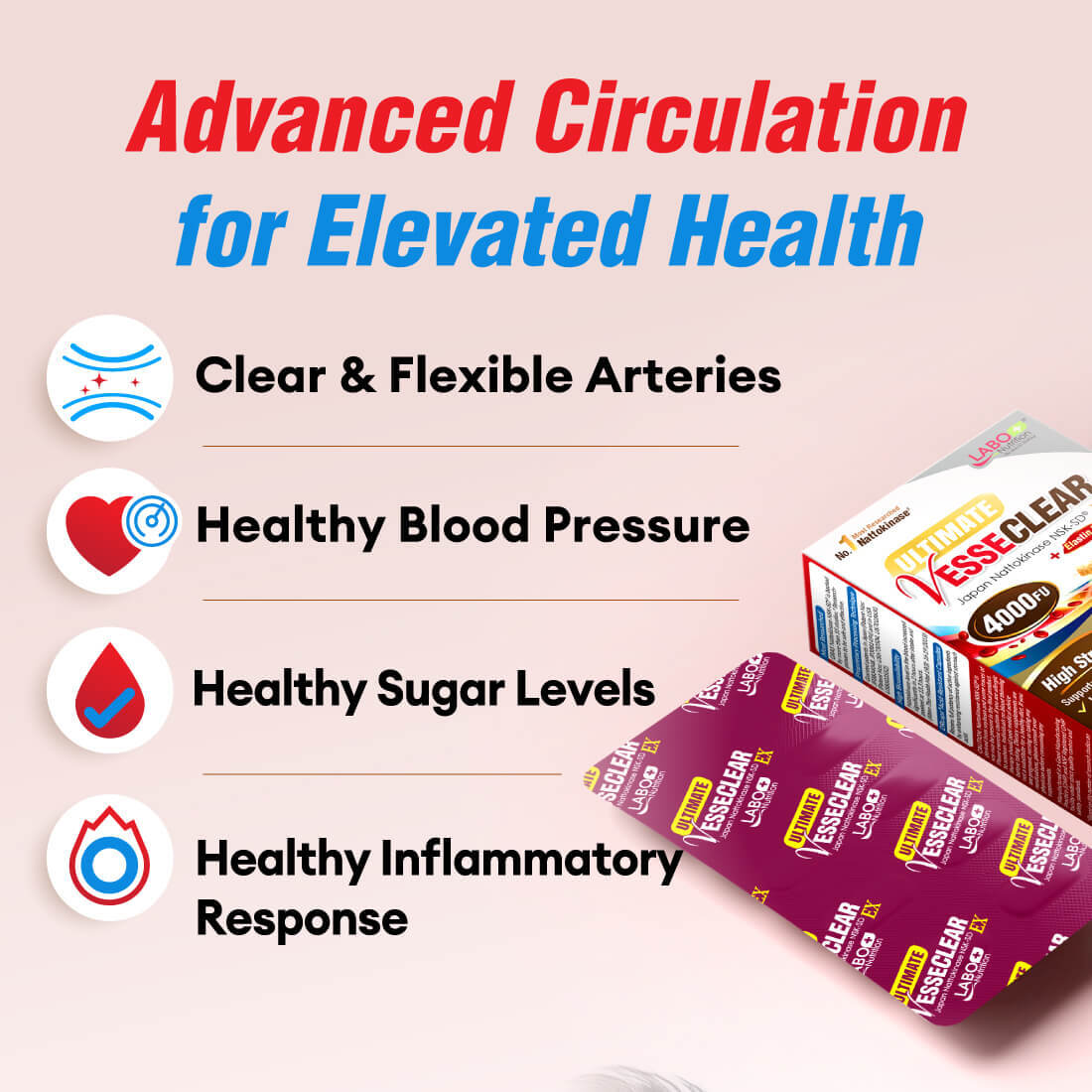 LABO Nutrition Ultimate VesseCLEAR EX Nattokinase for Clean Blood Vessels, Healthy Circulation, Brain, Immune & Heart - Lifestream Group US