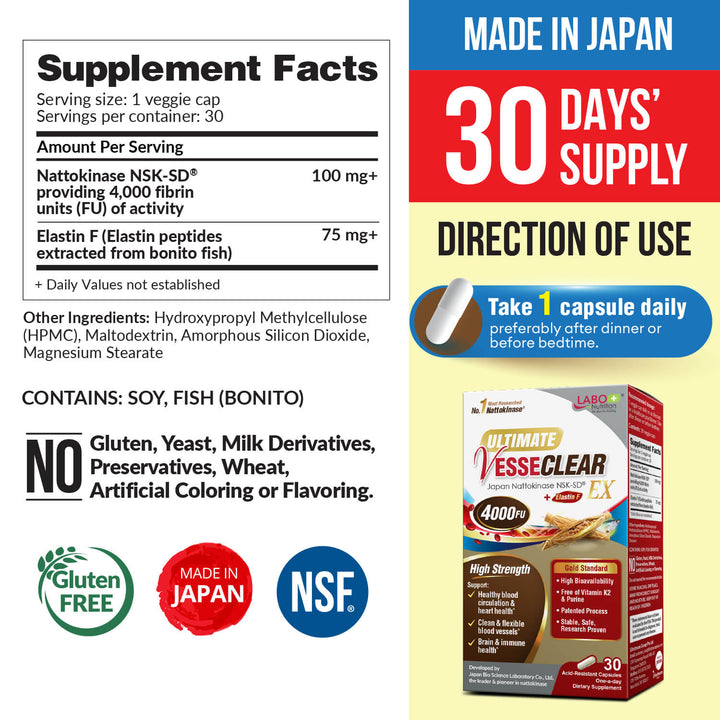 LABO Nutrition Ultimate VesseCLEAR EX Nattokinase for Clean Blood Vessels, Healthy Circulation, Brain, Immune &amp; Heart - Lifestream Group US