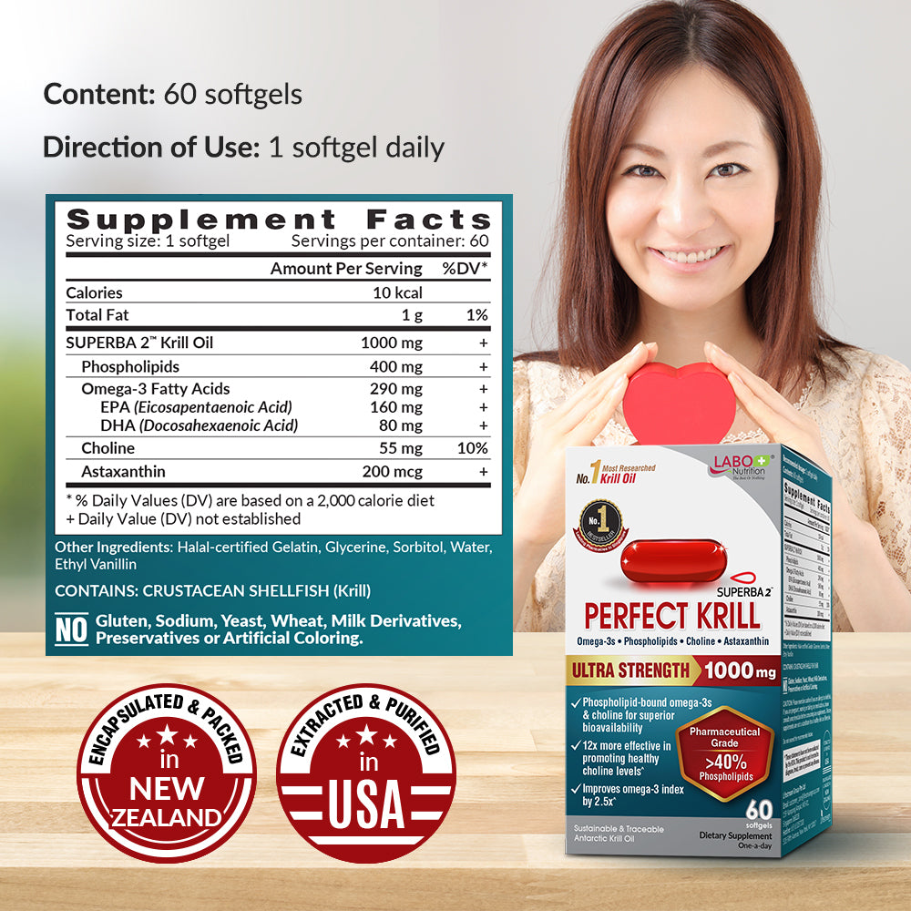 LABO Nutrition Perfect Krill 1000mg Antarctic Krill Oil Phospholipid for Brain Heart Liver - Lifestream Group US