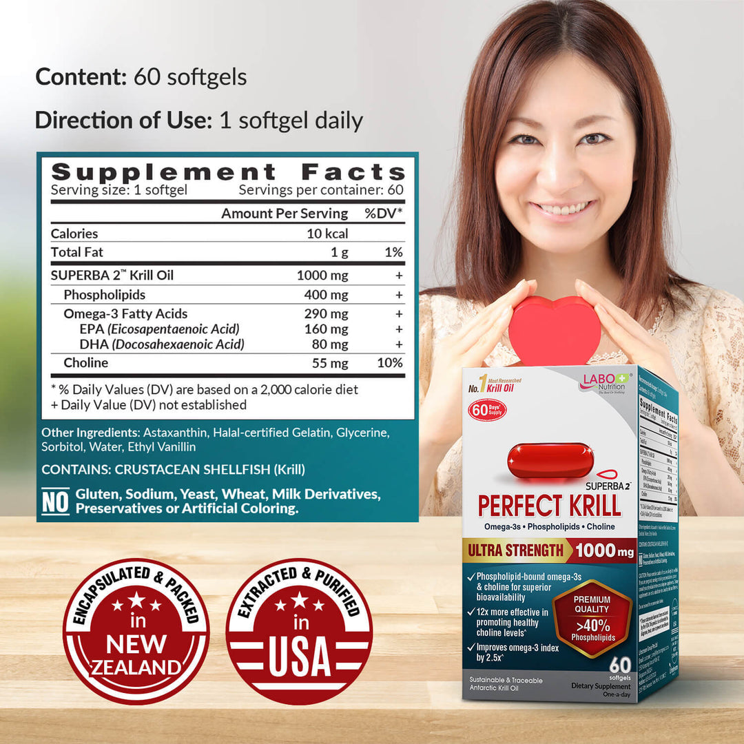LABO Nutrition Perfect Krill 1000mg Antarctic Krill Oil Phospholipid for Brain Heart Liver - Lifestream Group US