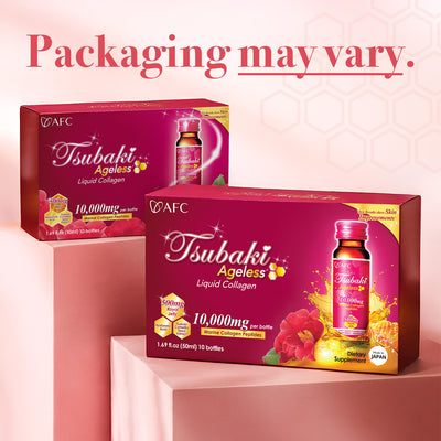 AFC Japan Tsubaki Ageless Beauty Collagen Drink with 10,000mg Marine Collagen Peptides + 500mg Royal Jelly + Hyaluronic Acid for Skin Revitalization - Lifestream Group US