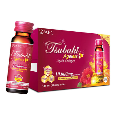 AFC Japan Tsubaki Ageless Beauty Collagen Drink with 10,000mg Marine Collagen Peptides + 500mg Royal Jelly + Hyaluronic Acid for Skin Revitalization - Lifestream Group US