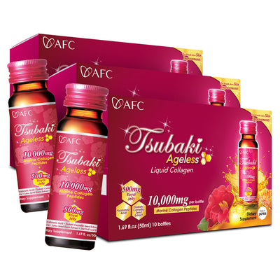 AFC Japan Tsubaki Ageless Beauty Collagen Drink with 10,000mg Marine Collagen Peptides + 500mg Royal Jelly + Hyaluronic Acid for Skin Revitalization - Lifestream Group US