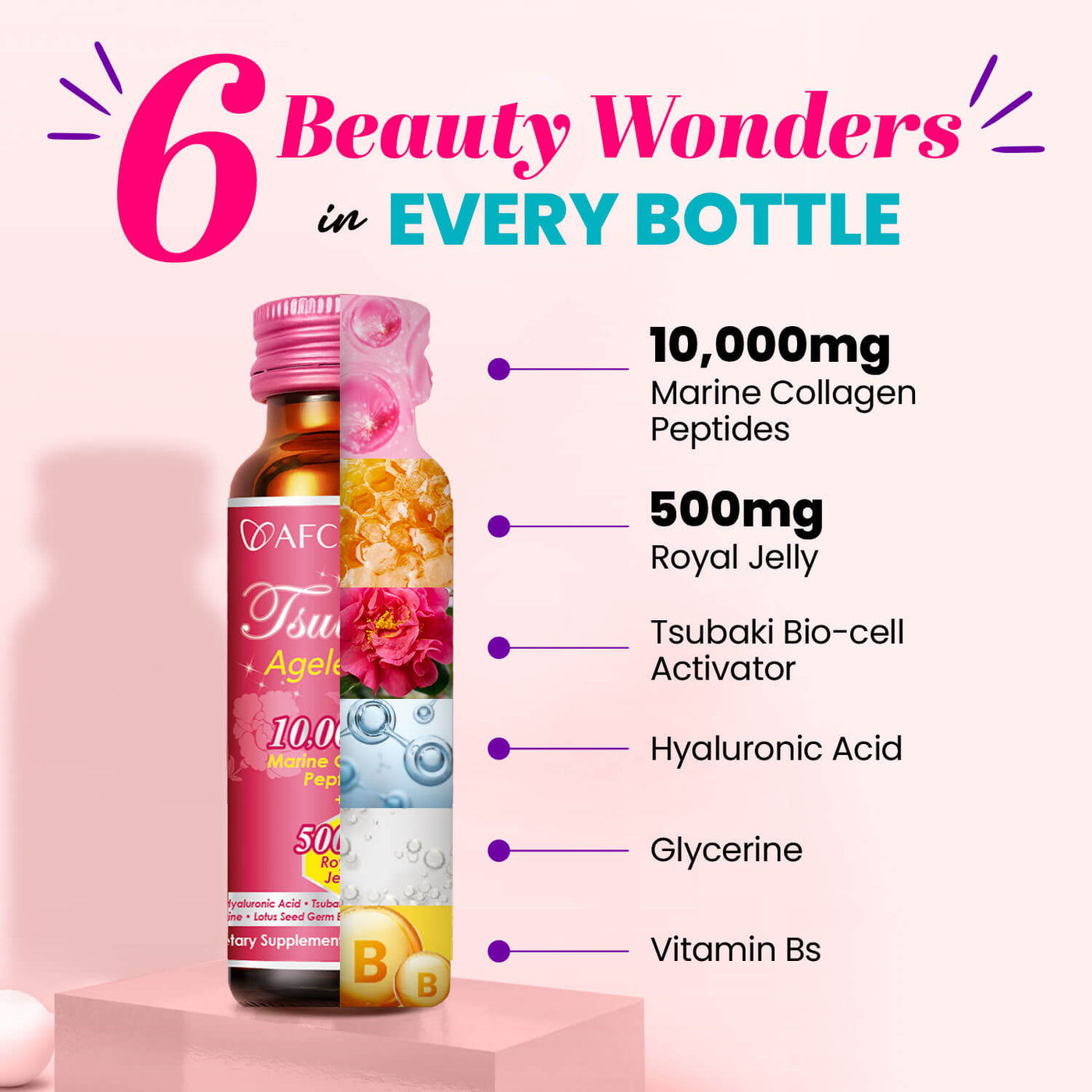 AFC Tsubaki Ageless Collagen Drink+Royal Jelly for Anti Aging Hydrating & Refines Pores