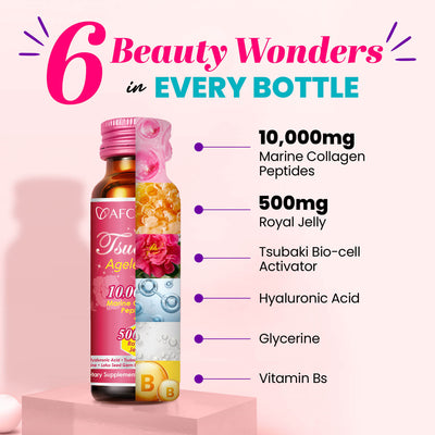 AFC Tsubaki Ageless Collagen Drink+Royal Jelly for Anti Aging Hydrating & Refines Pores