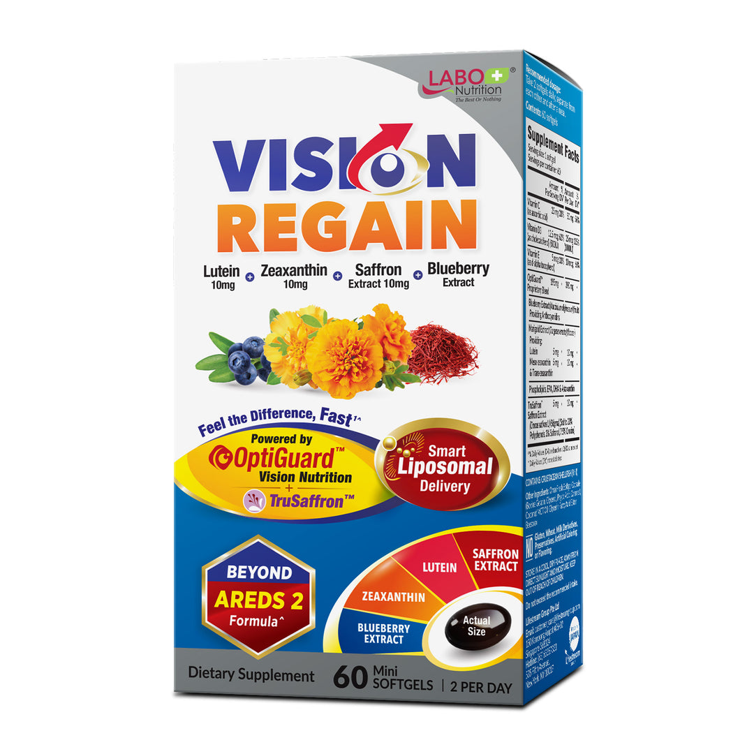 LABO Nutrition VisionREGAIN, Eye Vitamin Beyond AREDS 2 Formula with Lutein, Zeaxanthin, Saffron Extract, Blueberry for Macular and Retinal Health, Eye Fatigue, Night Vision Support 60 Counts - Lifestream Group US