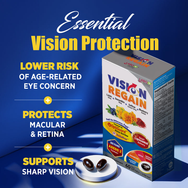LABO VisionREGAIN - Sharp Vision &amp; Saffron Supplement for Dry Eyes, Night Vision, Eye Strain Blurry Vision Blue Light - Lifestream Group US