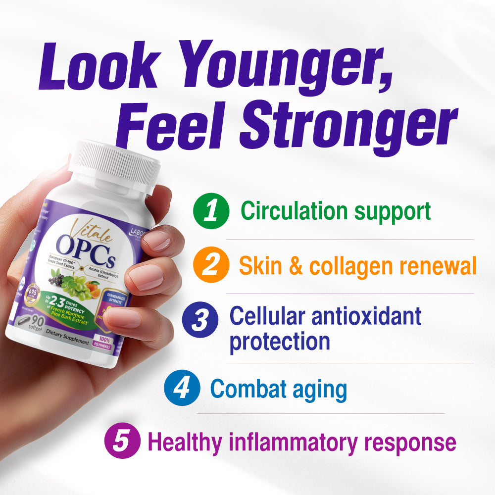 LABO Vitale OPCs | Premium European Grape Seed Extract with Aronia, Citrus Bioflavonoids | Supports Circulation, Skin Health and Cellular Protection | 100% polyphenols 90 Softgels - Lifestream Group US