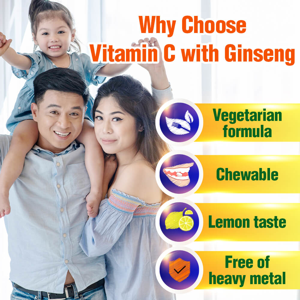 AFC Vitamin C &amp; Korean Ginseng for Immunity Health Energy &amp; Skin🍋120 Caplets - Lifestream Group US