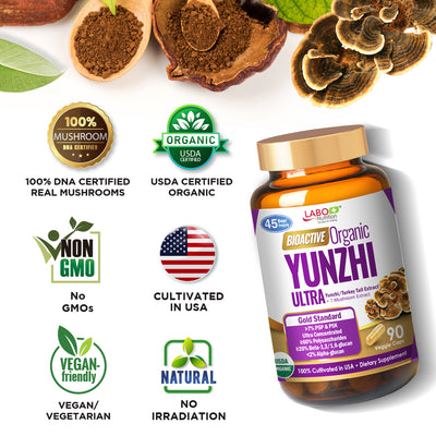 LABO Bioactive Organic Yunzhi-Turkey Tail+7 Mushroom Extract Intensive Immune Support & Recovery - Lifestream Group US