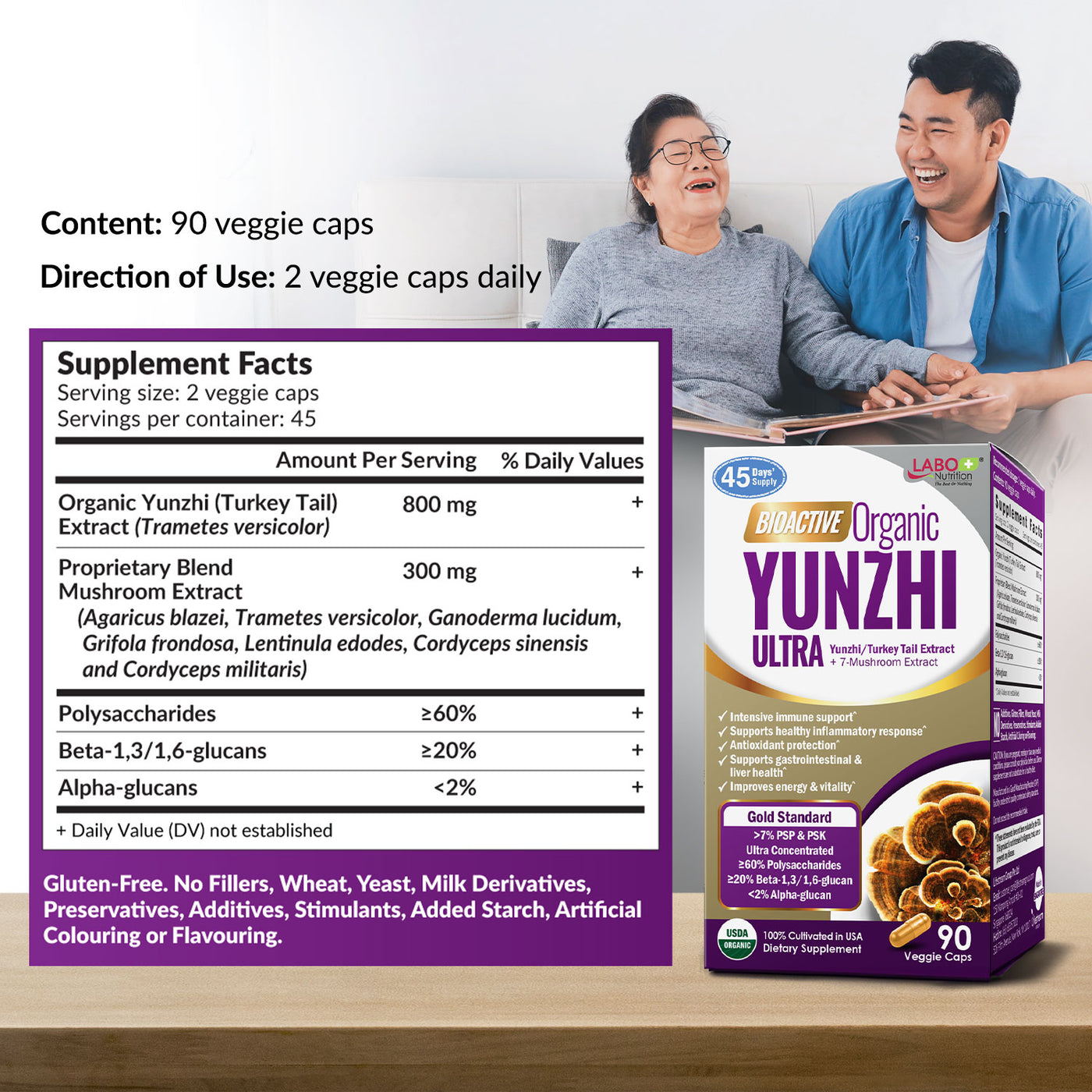 LABO Bioactive Organic Yunzhi-Turkey Tail+7 Mushroom Extract Intensive Immune Support & Recovery - Lifestream Group US