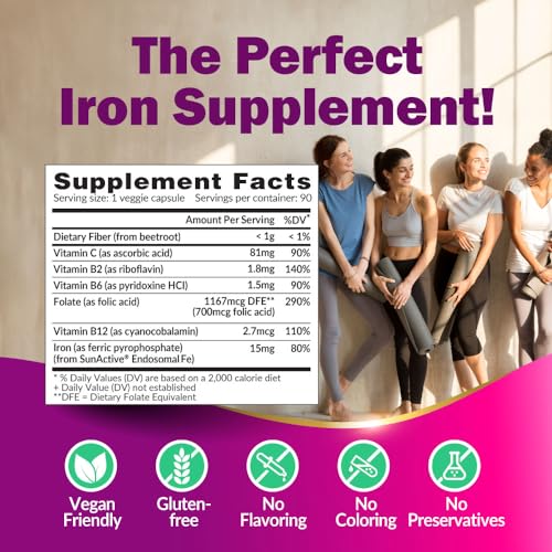 LABO Nutrition Femme Iron Endosomal SunActive, Non-Irritating 15mg Iron Supplement for Blood Builder, Vegan, Gentle, No Metallic Aftertaste, Non Constipating, Ideal for Sensitive Stomachs, 90 Count - Lifestream Group US