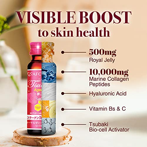 AFC Japan Tsubaki Ageless Beauty Collagen Drink with 10,000mg Marine Collagen Peptides + 500mg Royal Jelly + Hyaluronic Acid for Skin Revitalization - Lifestream Group US